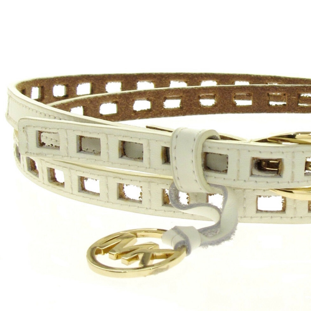 Mk Logo Perforated Leather Belt White L Nwt